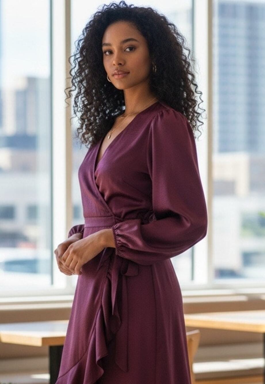 NWT Aura textured satin wrap dress